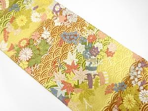 唐織青海波に秋草模様織出し袋帯